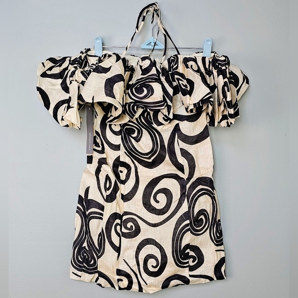 The Wolf Gang Mirador Linen Mini Dress, Vintage Black & Ivory Pattern, XS - Picture 6 of 14